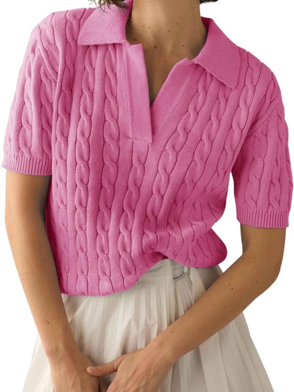 NWOT CLASSIC Pink Cable Knit Polo Sweater